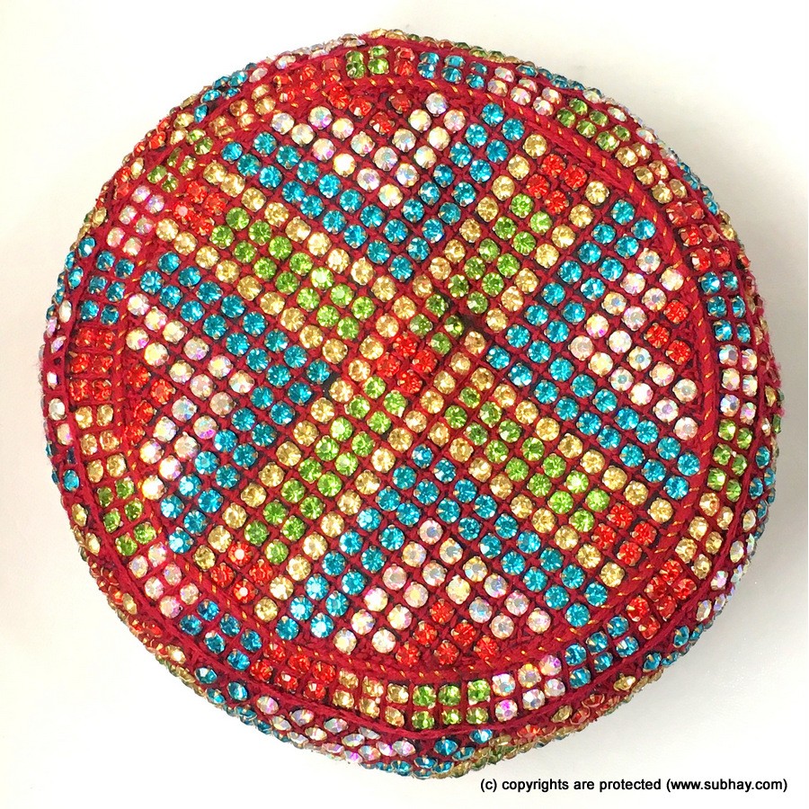 Multi Color Round Full Sindhi Nagina /  Zircon Cap or Topi MKC-831